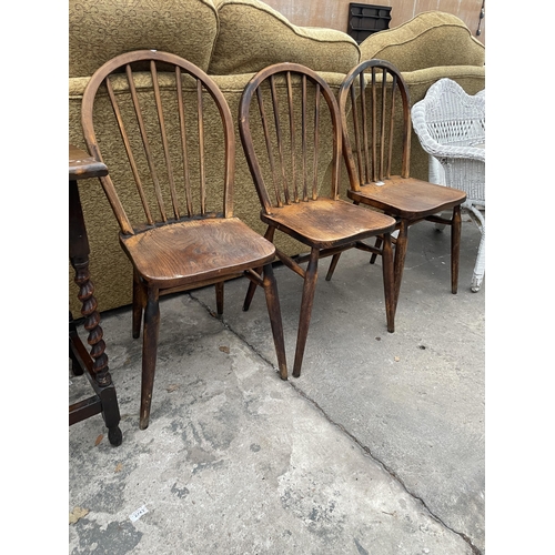 2691 - THREE ELM AND BEECH KITCHEN WINDSOR CHAIRS