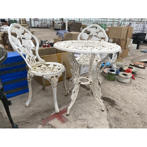 1661 - A VINTAGE STYLE ALLOY BISTRO SET COMPRISING OF A ROUND TABLE AND TWO CHAIRS