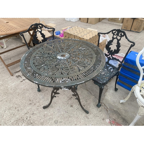 1662 - A VINTAGE STYLE ALLOY BISTRO SET COMPRISING OF A ROUND TABLE AND TWO CHAIRS