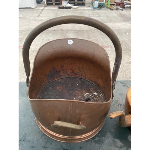 1841 - A VINTAGE COPPER COAL BUCKET AND A VINTAGE COPPER KETTLE