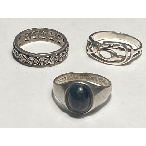 168 - THREE VARIOUS SILVER RINGS