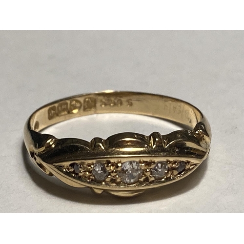 170 - AN 18 CARAT HALLAMRKED CHESTER GOLD RING WITH FIVE IN LINE DIAMONDS SIZE N/O