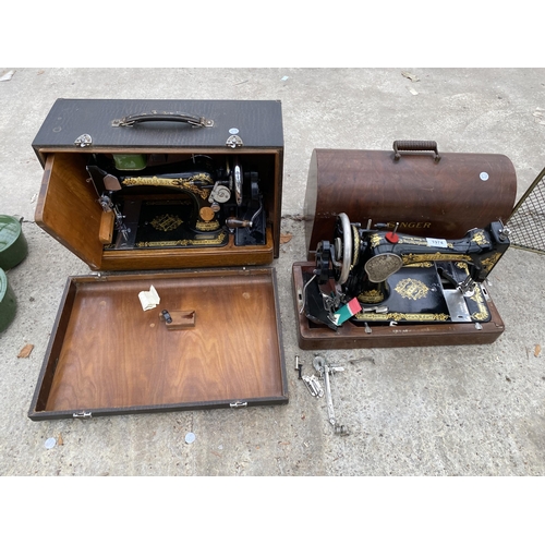 1974 - TWO VINTAGE SINGER SEWING MACHINES WITH CARRY CASES