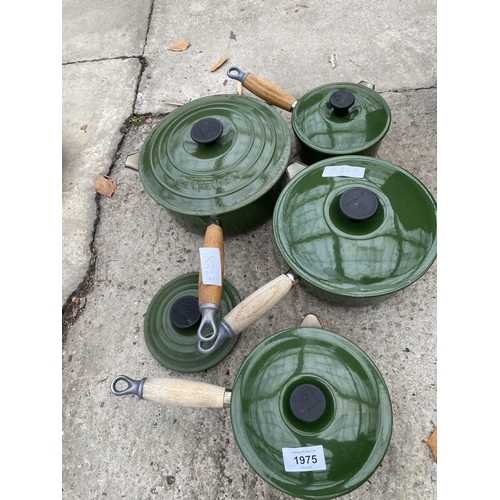 1975 - FOUR GRADUATED RETRO GREEN LE CREUSET PANS