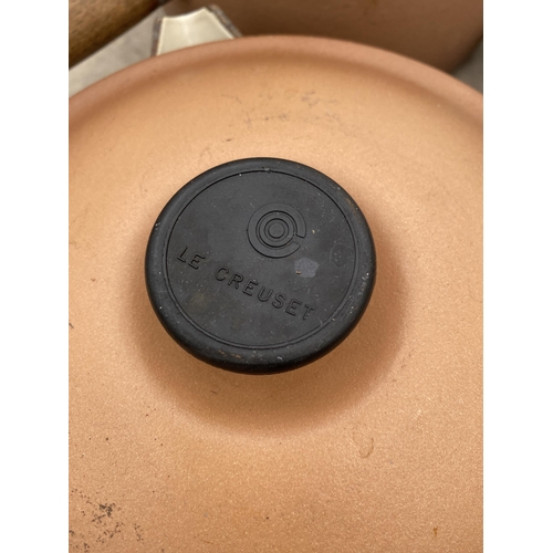 1976 - A SET OF SIX GRADUATED RETRO BROWN LE CREUSET PANS