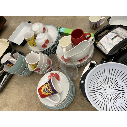 1977 - AN ASSORTMENT OF KITCHEN ITEMS TO INCLUDE PLATES, PANS AND CUPS ETC