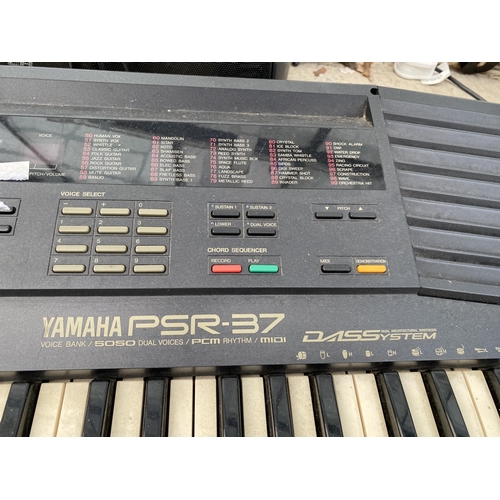 A YAMAHA PSR-37 ELECTRIC KEYBOARD AND A HITACHI RADIO