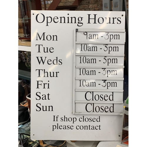 1020 - A METAL SHOP OPENING HOURS SIGN WITH INTERCHANGEABLE TIME SLIDES