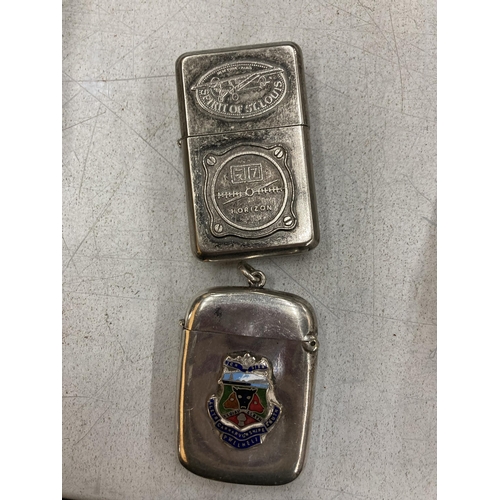 167A - TWO ITEMS - JACK DANIELS LIGHTER AND A VESTA CASE WITH ENAMEL COAT OF ARMS