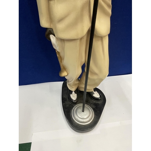 18 - A HEAVY LOUIS ARMSTRONG FIGURE WITH TRUMPET AND MICROPHONE 22 INCHES TALL