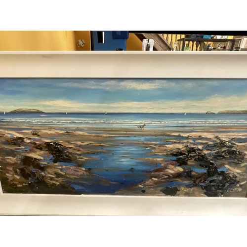 88 - A ROBERT SHAW FRAMED OIL ON BOARD OF A COASTAL SCENE SIGNED SHAW WITH SIGNATURE TO THE BACK WITH VER... 