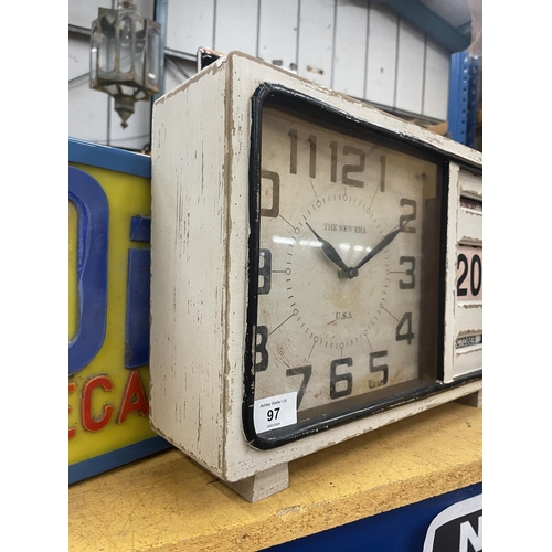 97 - A LARGE WOODEN RETRO USA CALENDAR CLOCK 16