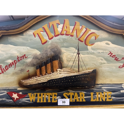 99 - A HAND PAINTED TITANIC WHITE STAR ADVERTISING BOARD