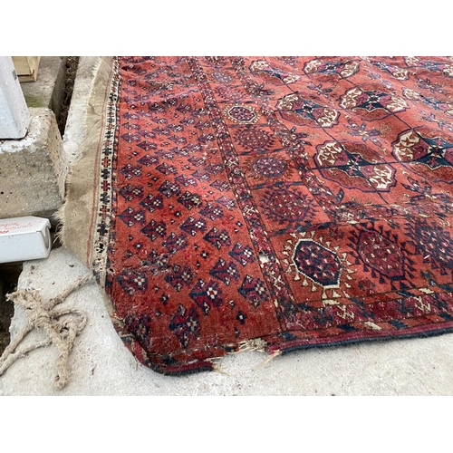 2481 - A VINTAGE RED PATTERNED FRINGED RUG