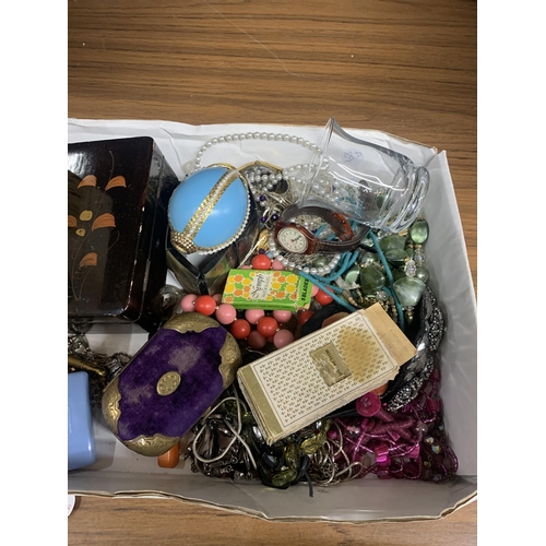 1228 - A BOX OF ASSORTED COSTUME JEWELLERY ETC