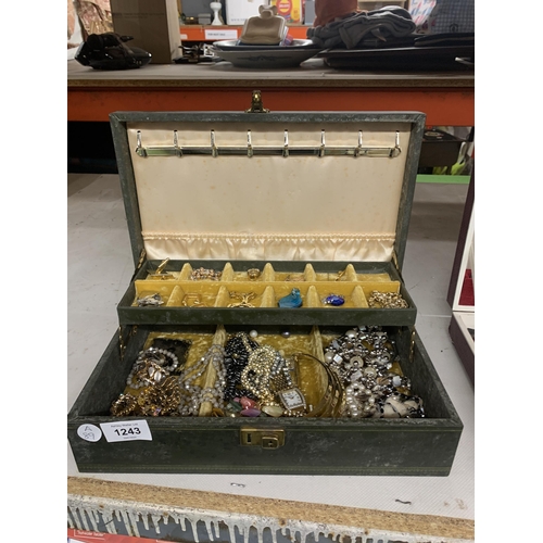 1243 - A BOX OF ASSORTED COSTUME JEWELLERY ETC