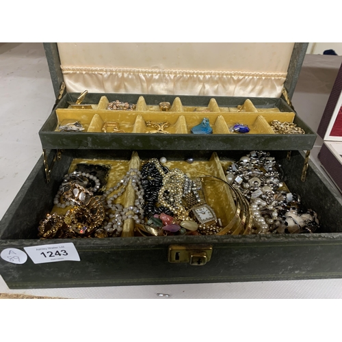 1243 - A BOX OF ASSORTED COSTUME JEWELLERY ETC