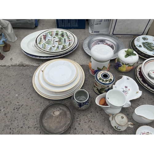 2057 - AN ASSORTMENT OF ITEMS TO INCLUDE CERAMIC PLATES AND LIDDED POTS ETC