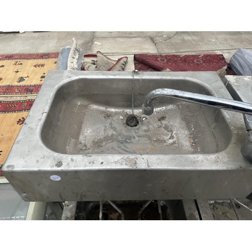 2470 - AN INDUSTRIAL STAINLESS STEEL TWO TIER SINK UNIT