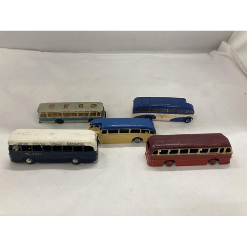 299 - A COLLECTION OF VINTAGE DIE-CAST BUSES TO INCLUDE DINKY TOYS - 5 IN TOTAL