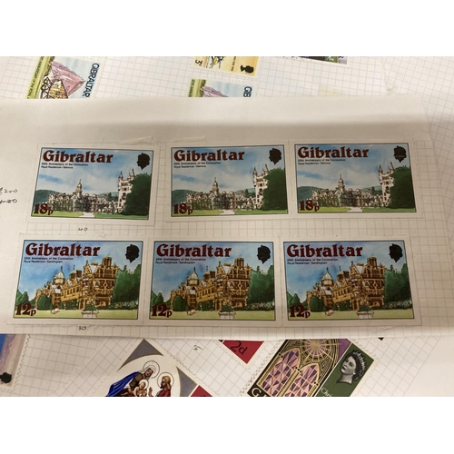 380 - TEN PLUS SHEETS CONTAINING STAMPS FROM GIBRALTA