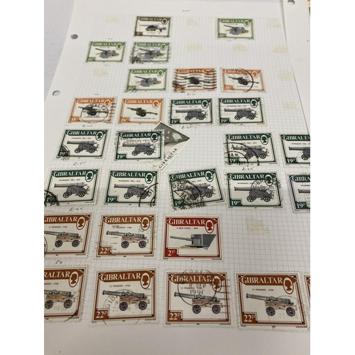 380 - TEN PLUS SHEETS CONTAINING STAMPS FROM GIBRALTA