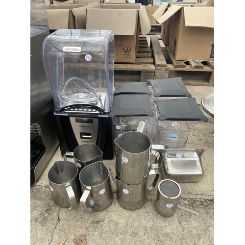 2478 - A BLENDTEC ELECTRIC SMOOTHIE MACHINE WITH BLENDTEC ATTATCHMENTS AND STAINLESS STEEL JUGS ETC