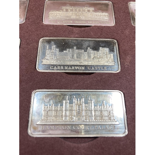 317 - A CASED COLLECTION OF 12 SOLID SILVER INGOTS OF ROYAL PALACES BY THE BIRMINGHAM MINT A LIMITED EDITI... 