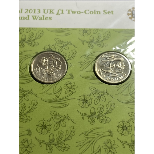 406 - THE ROYAL MINT THE FLORAL 2013 UK £1 TWO COIN SETS, ENGLAND AND WALES