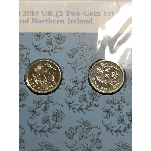 407 - THE ROYAL MINT THE FLORAL 2014 UK £1 TWO COIN SETS SCOTLAND AND NORTHERN IRELAND