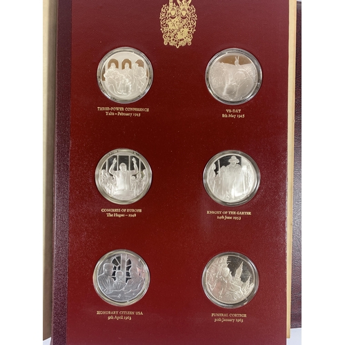 426 - A STERLING SILVER PROOF WINSTON CHURCHILL TWENTY FOUR MEDAL SET, JOHN PINCHE WITH CERTIFICATE OF AUT... 