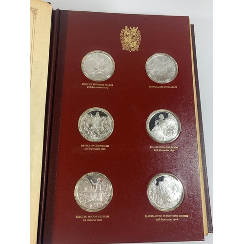 426 - A STERLING SILVER PROOF WINSTON CHURCHILL TWENTY FOUR MEDAL SET, JOHN PINCHE WITH CERTIFICATE OF AUT... 