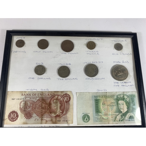 431 - A QUANTITY OF ONE POUND NOTES TOGETHER WITH A FRAME CONTAINING A BANK OF ENGLAND TEN SHILLINGS NOTE ... 