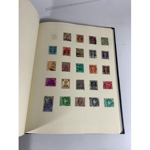 434 - THREE ALBUMS TO INCLUDE A STAMP ALBUM FOR BRITISH AND FOREIGN STAMPS INCLUDING GERMANY, INDIA, NORWA... 