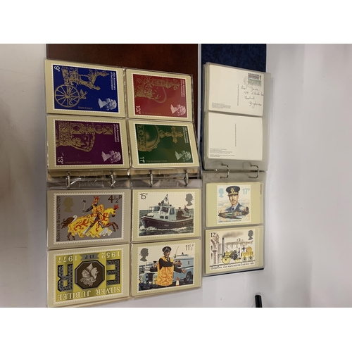 441 - TWO ALBUMS CONTAINING STAMP POSTCARDS TO INCLUDE RSPB, FOOD AND FARMING, FLYING SCOTSMAN, HORSES, HI... 