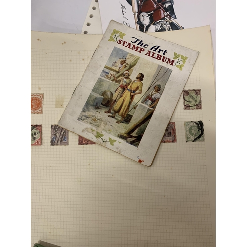 442 - A MIXED LOT TO INCLUDE TRAFALGAR ROYAL MAIL COMMEMORATIVE COVER, THE ART STAMP ALBUM, ISLE OF MAN ST... 