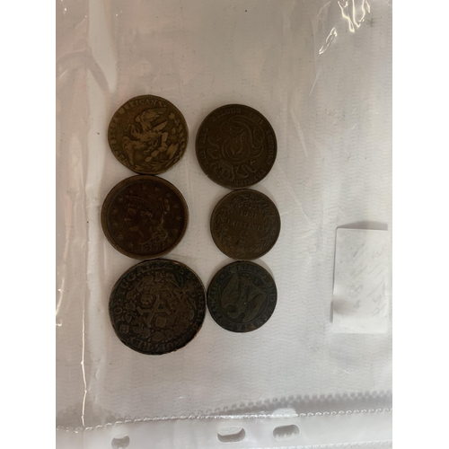 448A - SIX ANTIQUE COINS TO INCLUDE MEXICO, BELGIUM, ETC