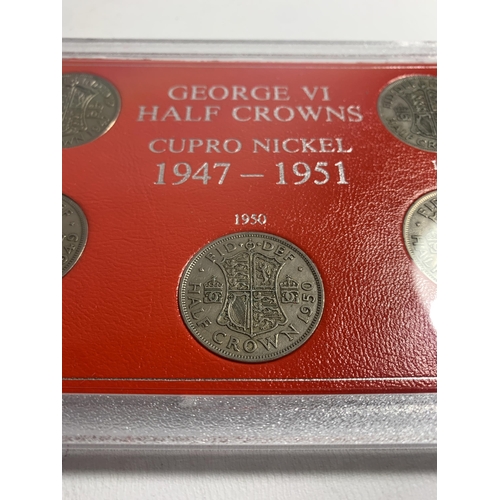 464 - A GEORGE VI HALF CROWNS CUPRO NICKEL 1947 - 1951 COINAGE SET