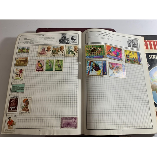 491 - A QUANTITY OF OLD STAMP ALBUMS AS EARLY AS 1948 TO INCLUDE AN OLD NATIONS STAMP ALBUM, THE GLOBE MAS... 