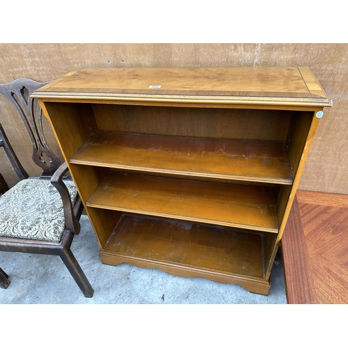 2860 - A YEW WOOD THREE TIER OPEN BOOKCASE, 37