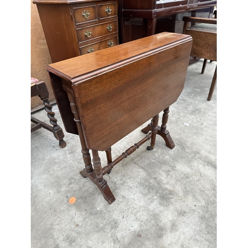 2862 - A MAHOGANY SUTHERLAND TABLE, BEDROOM CHAIR AND OAK JACOBEAN STYLE CHAIR