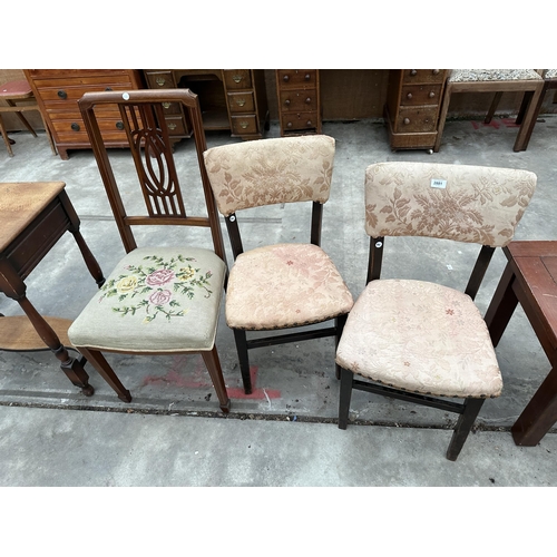 2881 - AN EDWARDIAN BEDROOM CHAIR, PAIR OF MID 20TH CENTURY DINING CHAIRS