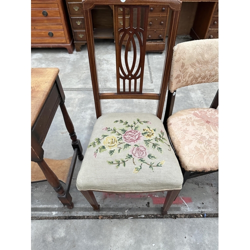 2881 - AN EDWARDIAN BEDROOM CHAIR, PAIR OF MID 20TH CENTURY DINING CHAIRS