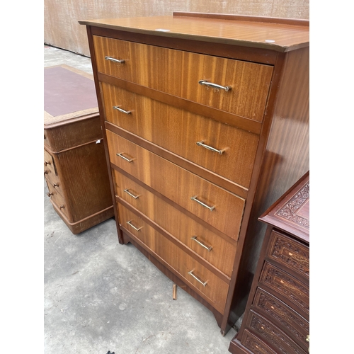 2886 - A RETRO TEAK CHEST OF FIVE DRAWERS, 31