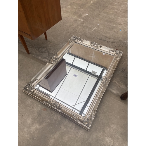 2894 - A SILVER GILT BEVEL EDGE WALL MIRROR, 35 X 25