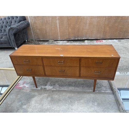 2895 - A RETRO TEAK SIDEBOARD WITH SIX DRAWERS ON OPEN BASE, 58