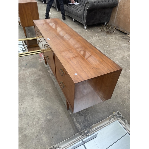 2895 - A RETRO TEAK SIDEBOARD WITH SIX DRAWERS ON OPEN BASE, 58