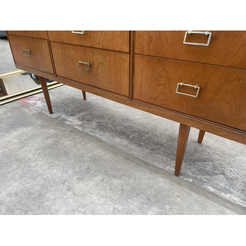 2895 - A RETRO TEAK SIDEBOARD WITH SIX DRAWERS ON OPEN BASE, 58