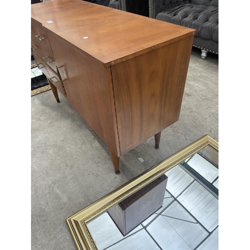 2897 - A RETRO TEAK SIDEBOARD ENCLOSING THREE DRAWERS AND ONE CUPBOARD, 48