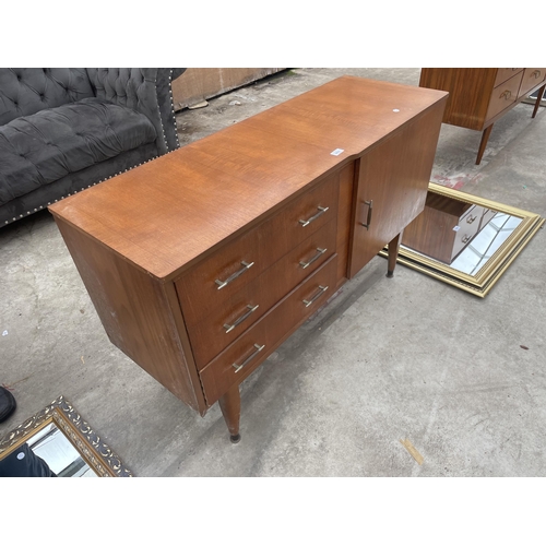 2897 - A RETRO TEAK SIDEBOARD ENCLOSING THREE DRAWERS AND ONE CUPBOARD, 48